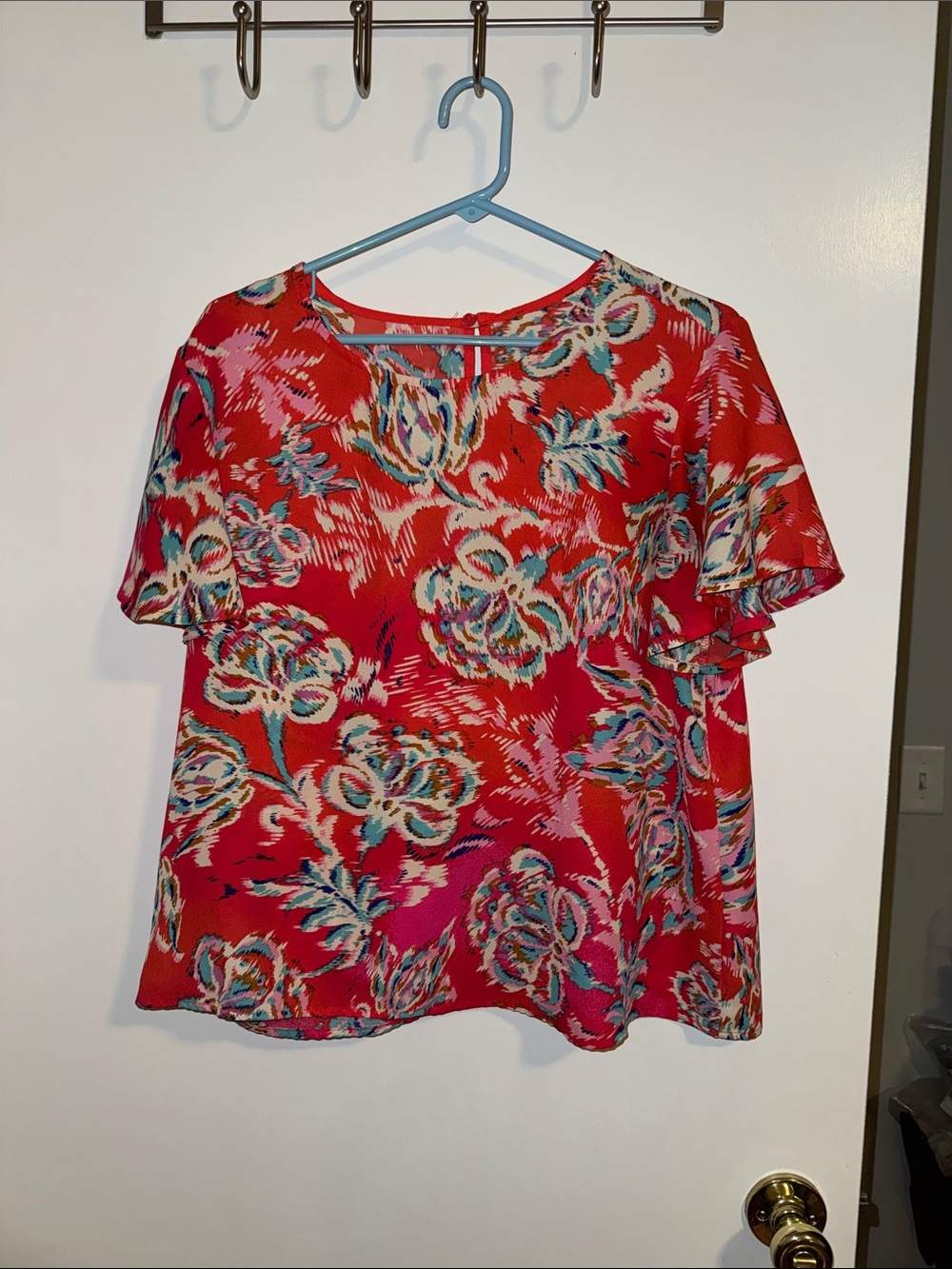 Floral Short Sleeve Blouse - coral